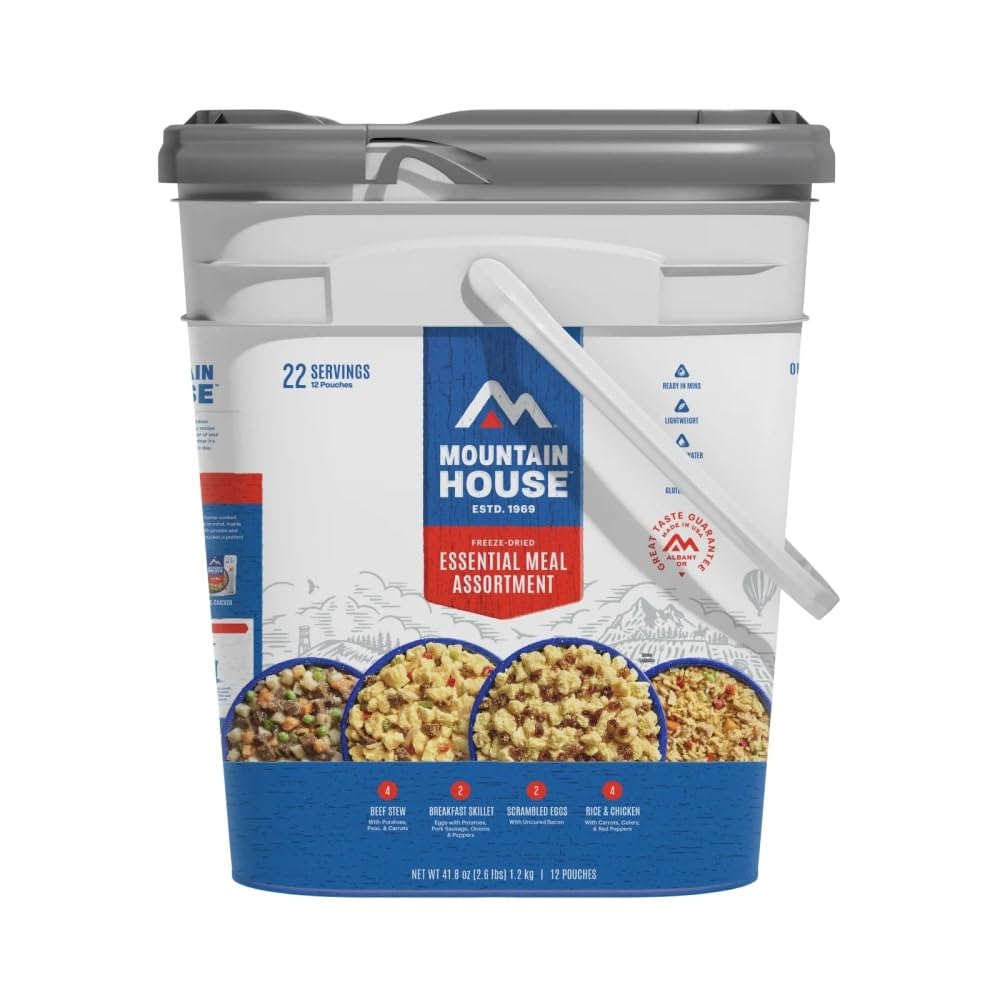 Mountain House Classic Meal Assortment Bucket Freeze Dried Backpacking & Camping Food 24 Servings