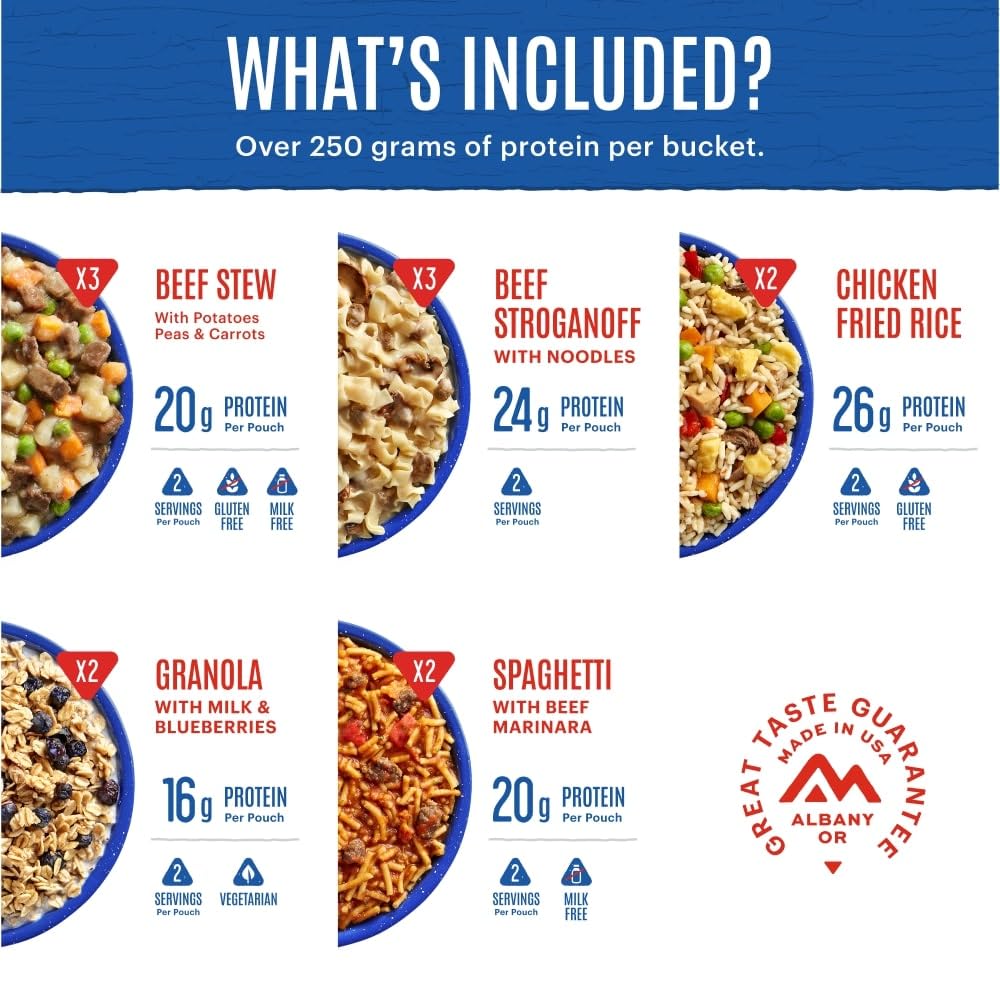 Mountain House Classic Meal Assortment Bucket Freeze Dried Backpacking & Camping Food 24 Servings