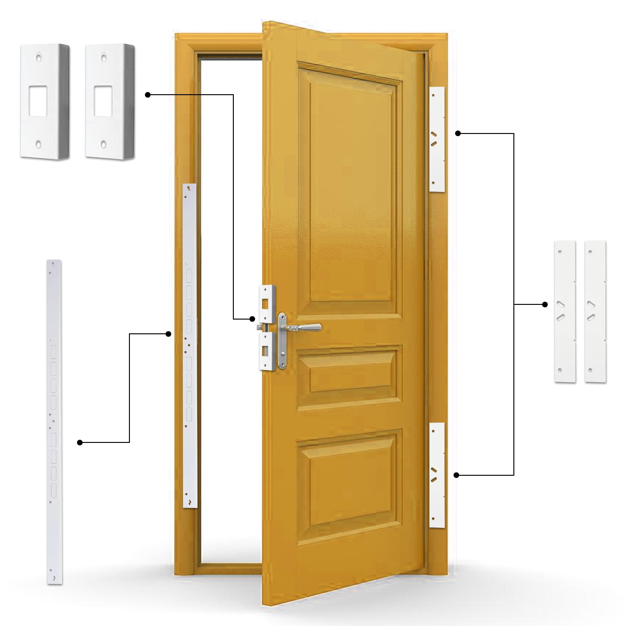Armor Concepts Door Armor MAX Single Door Security Kit, Door Reinforcement Set for Jamb, Frame & Hinges, 5-Piece Door Lock Security, 30-Min Installation, Corrosion Proof, White