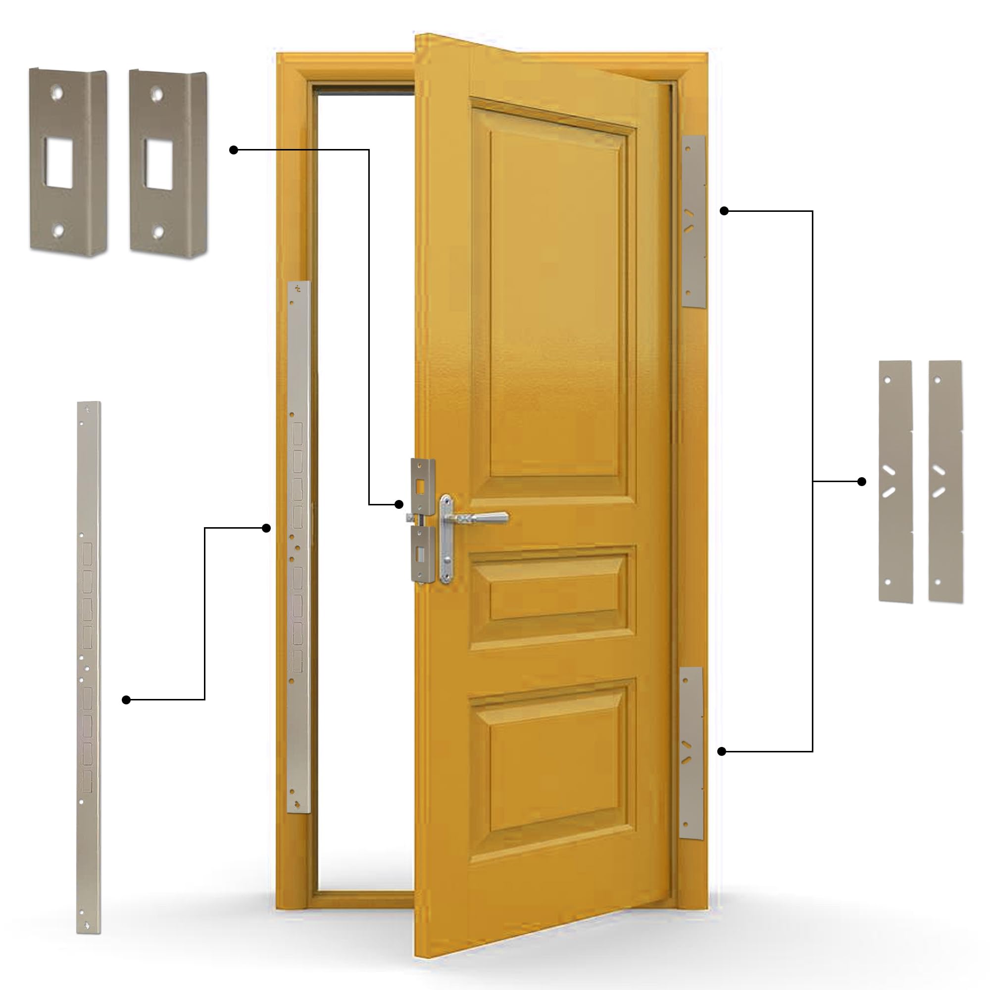 Armor Concepts Door Armor MAX Single Door Security Kit, Door Reinforcement Set for Jamb, Frame & Hinges, 5-Piece Door Lock Security, 30-Min Installation, Corrosion Proof, White