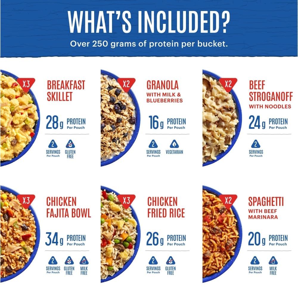 Mountain House Classic Meal Assortment Bucket Freeze Dried Backpacking & Camping Food 24 Servings