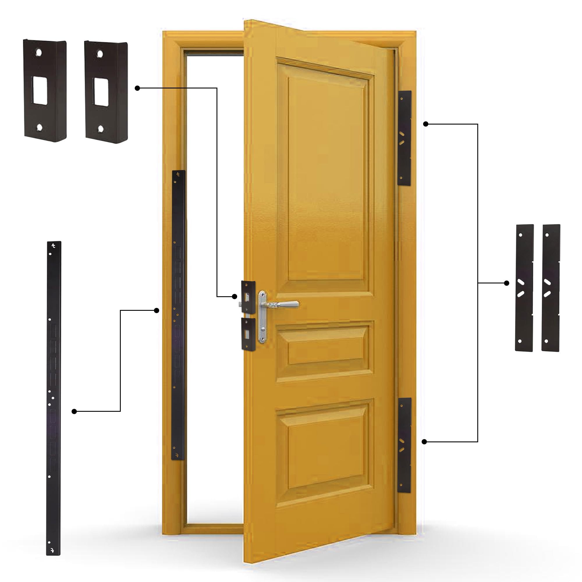 Armor Concepts Door Armor MAX Single Door Security Kit, Door Reinforcement Set for Jamb, Frame & Hinges, 5-Piece Door Lock Security, 30-Min Installation, Corrosion Proof, White